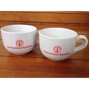 Pair Stanford University International Relations White Ceramic Soup Coffee Mugs